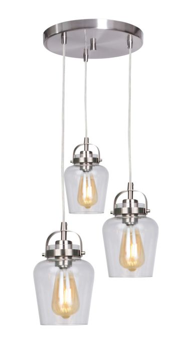 Trystan 3 Light Pendant in Brushed Polished Nickel Pendant Craftmade