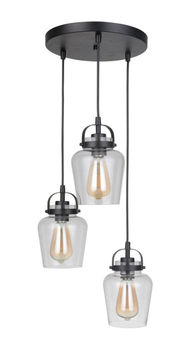 Trystan 3 Light Pendant in Flat Black Pendant Craftmade