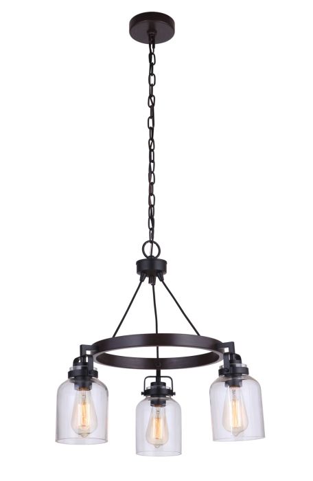 Foxwood 3 Light Chandelier in Flat Black/Dark Teak Chandelier Craftmade