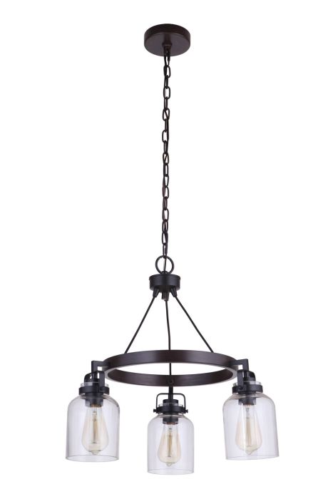 Foxwood 3 Light Chandelier in Flat Black/Dark Teak Chandelier Craftmade