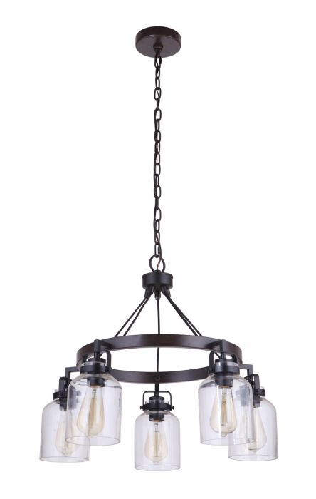 Foxwood 5 Light Chandelier in Flat Black/Dark Teak Chandelier Craftmade