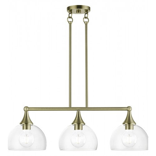 3 Light Antique Brass Linear Chandelier Linear Livex
