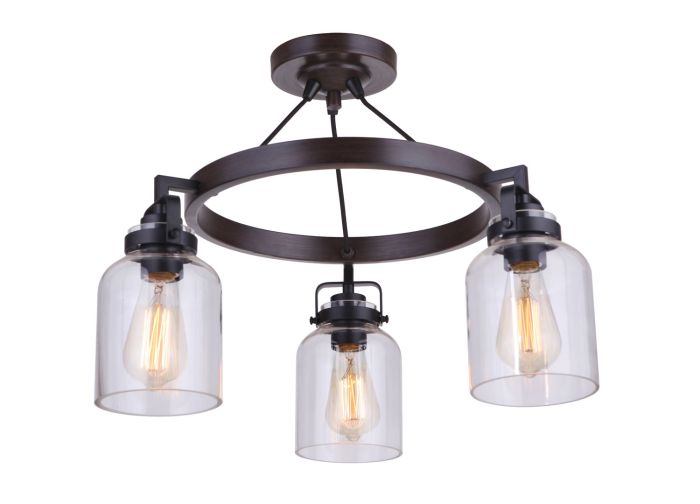 Foxwood 3 Light Convertible Semi Flush in Flat Black/Dark Teak Semi Flush Craftmade