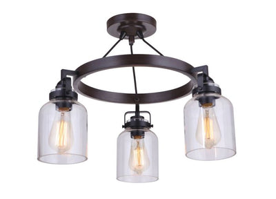 Foxwood 3 Light Convertible Semi Flush in Flat Black/Dark Teak Semi Flush Craftmade