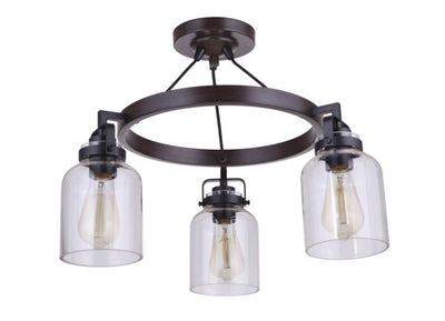 Foxwood 3 Light Convertible Semi Flush in Flat Black/Dark Teak Semi Flush Craftmade