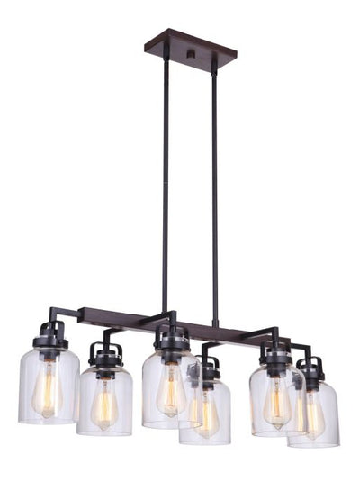 Foxwood 6 Light Island in Flat Black/Dark Teak Linear Craftmade