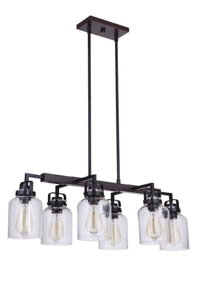 Foxwood 6 Light Island in Flat Black/Dark Teak Linear Craftmade