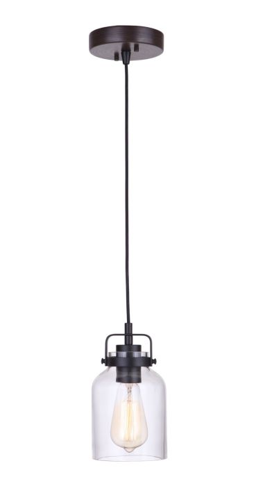 Foxwood 1 Light Mini Pendant in Flat Black/Dark Teak Pendant Craftmade