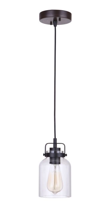 Foxwood 1 Light Mini Pendant in Flat Black/Dark Teak Pendant Craftmade