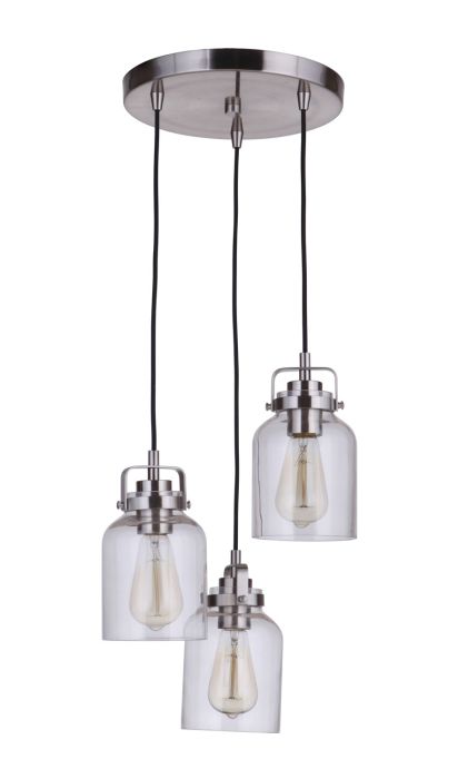 Foxwood 3 Light Pendant in Brushed Polished Nickel Pendant Craftmade