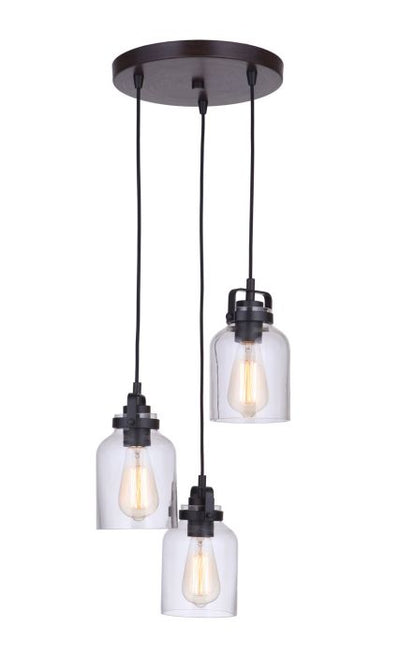 Foxwood 3 Light Pendant in Flat Black/Dark Teak Pendant Craftmade