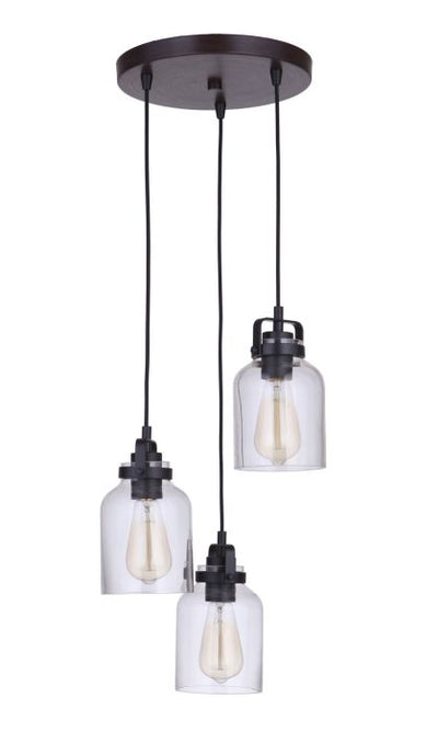 Foxwood 3 Light Pendant in Flat Black/Dark Teak Pendant Craftmade