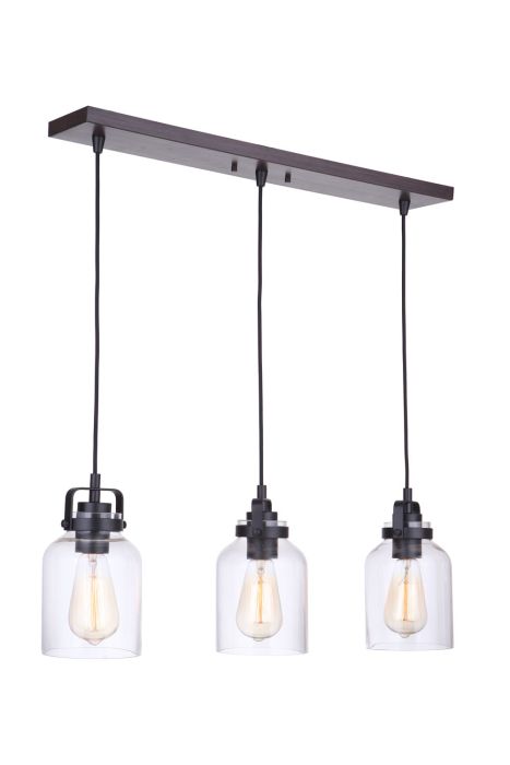 Foxwood 3 Light Pendant in Flat Black/Dark Teak Pendant Craftmade