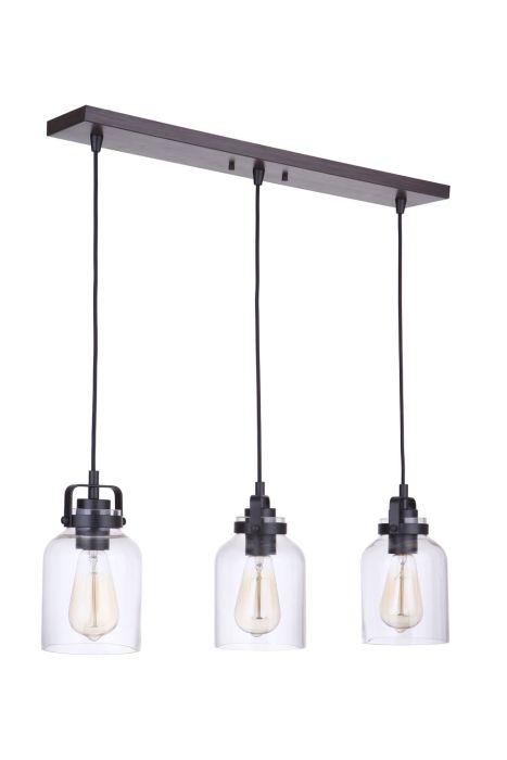 Foxwood 3 Light Pendant in Flat Black/Dark Teak Pendant Craftmade