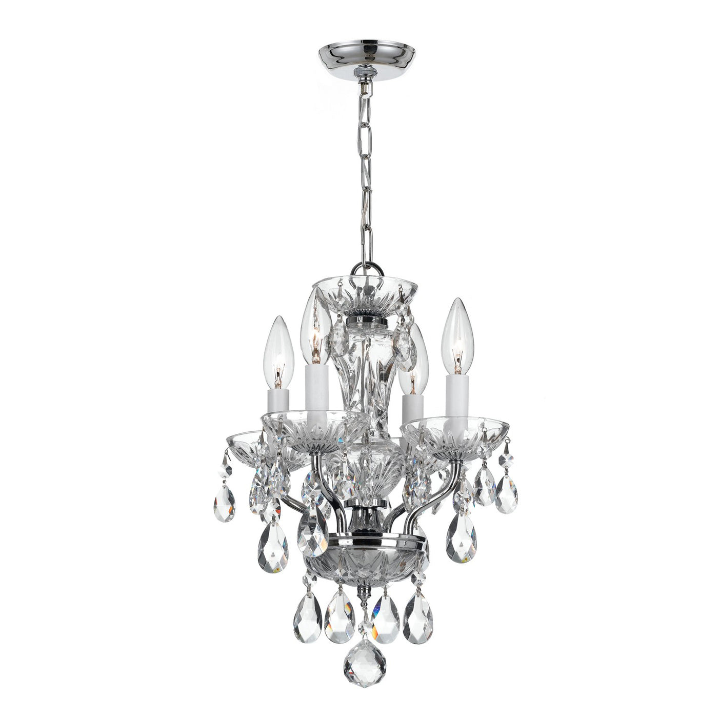 Traditional Crystal 4 Light Clear Italian Crystal Polished Chrome Mini Chandelier Chandelier Crystorama