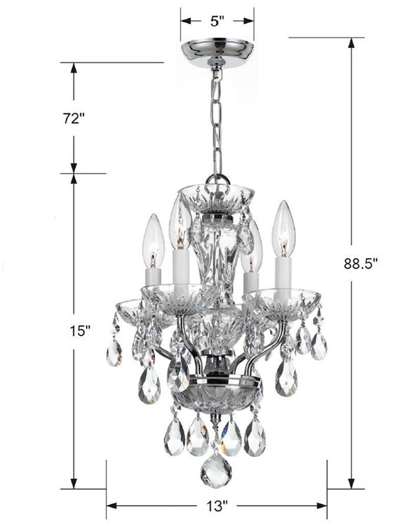 Traditional Crystal 4 Light Swarovski Strass Crystal Polished Chrome Mini Chandelier Chandelier Crystorama