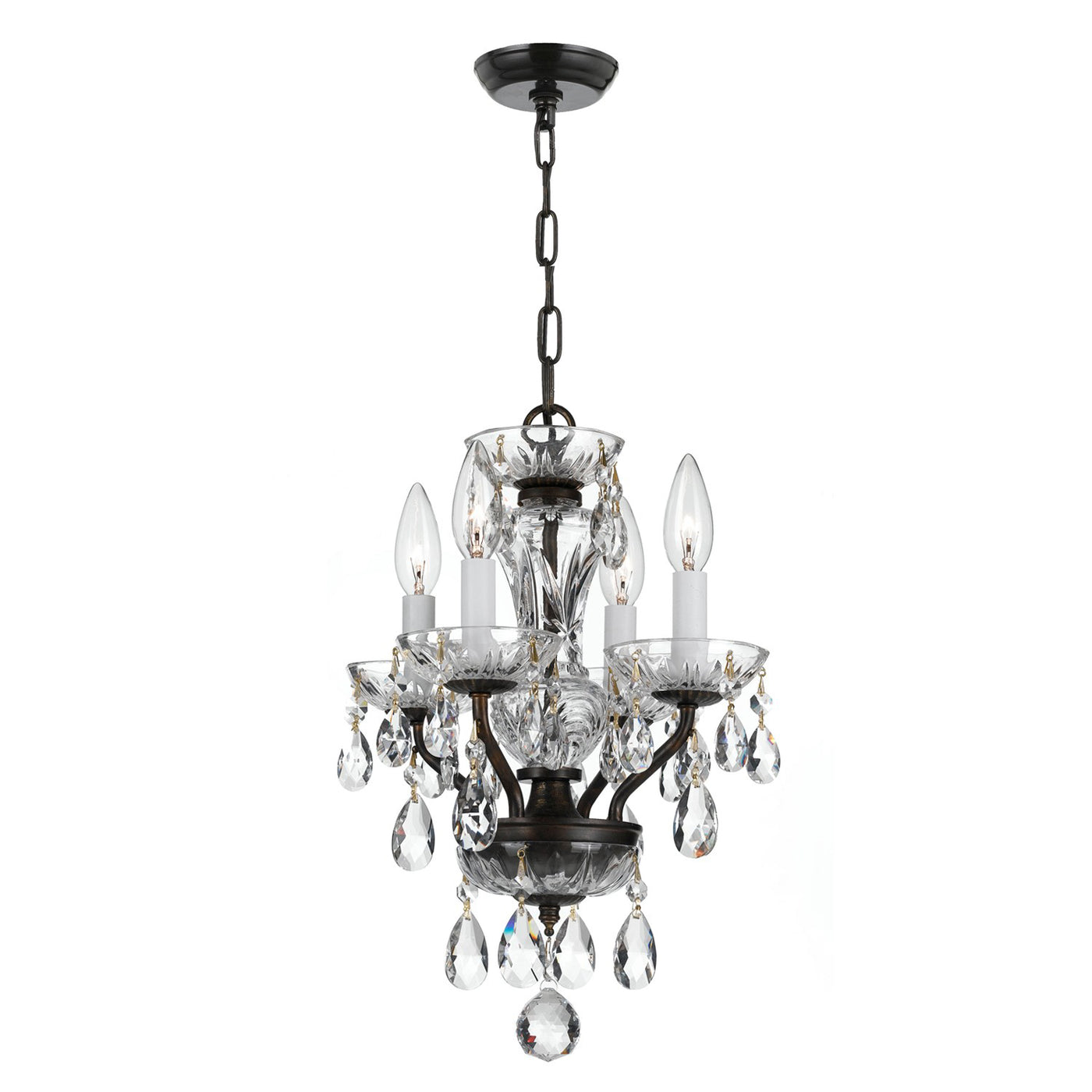 Traditional Crystal 4 Light Clear Italian Crystal English Bronze Mini Chandelier Chandelier Crystorama