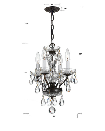 Traditional Crystal 4 Light Clear Italian Crystal English Bronze Mini Chandelier Chandelier Crystorama