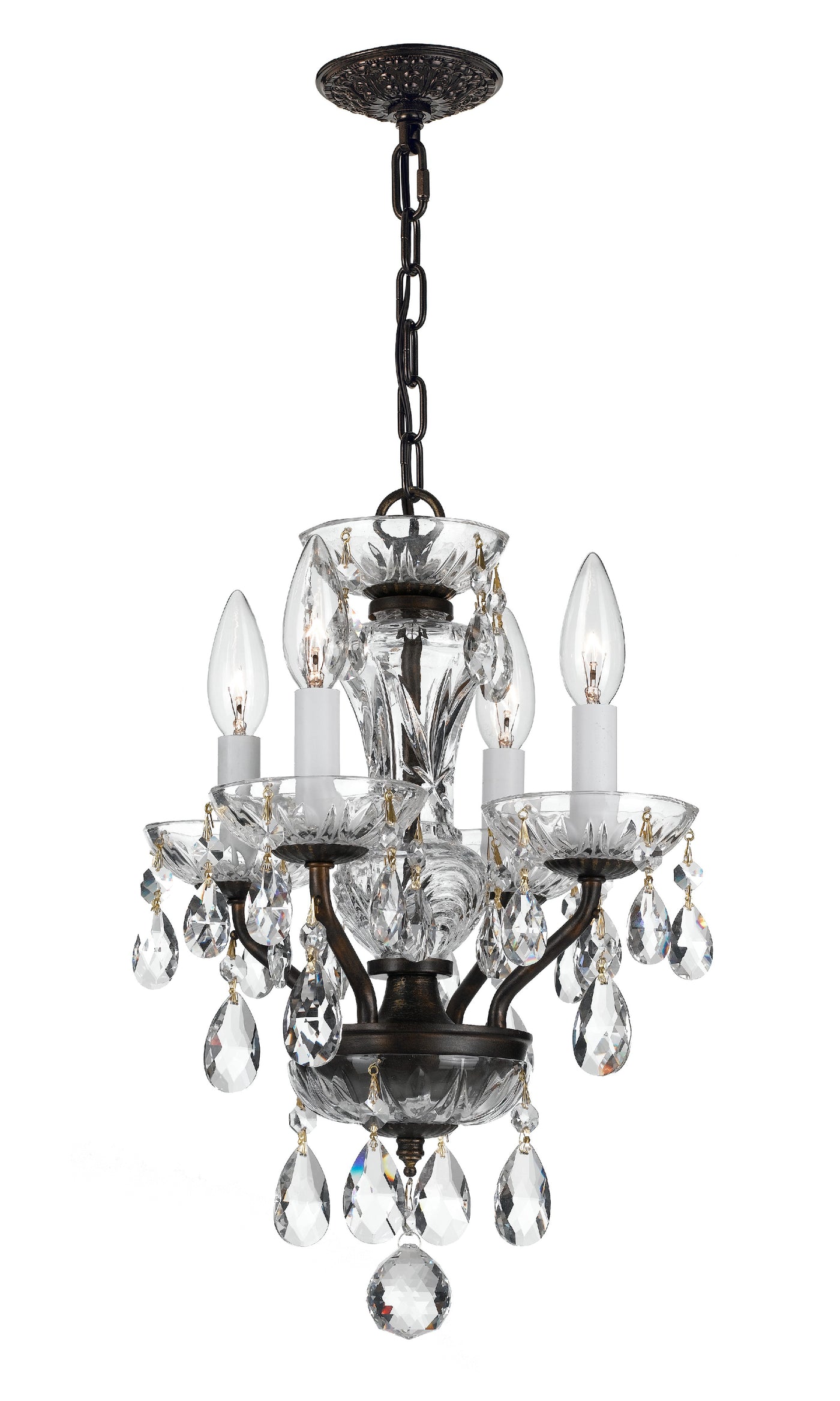 Traditional Crystal 4 Light Hand Cut Crystal English Bronze Mini Chandelier Chandelier Crystorama