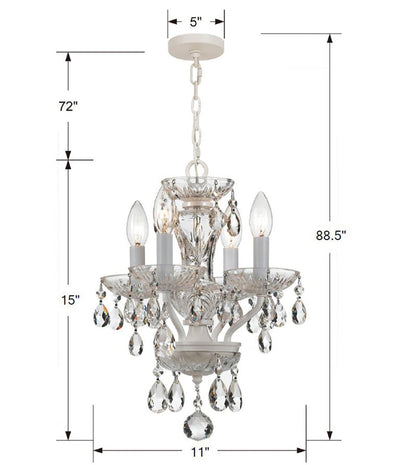 Traditional Crystal 4 Light Hand Cut Crystal Wet White Mini Chandelier Chandelier Crystorama