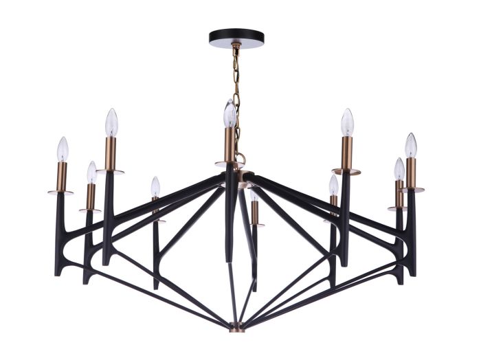 The Reserve 10 Light Chandelier in Flat Black/Satin Brass Chandelier Craftmade