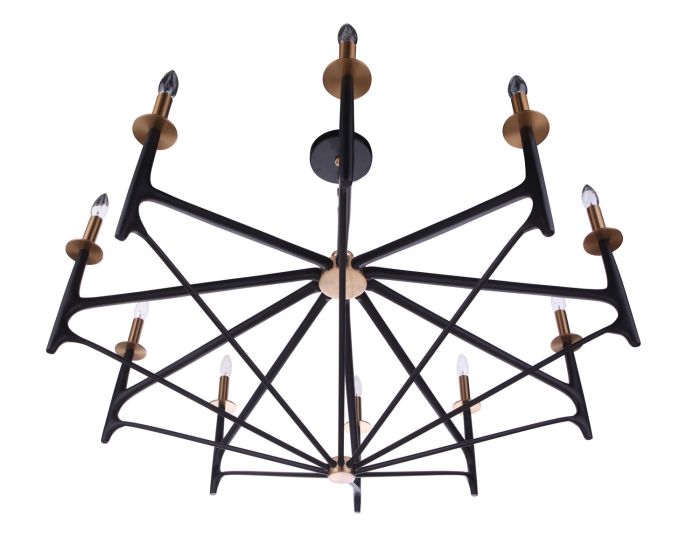 The Reserve 10 Light Chandelier in Flat Black/Satin Brass Chandelier Craftmade