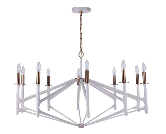 The Reserve 10 Light Chandelier in Matte White/Satin Brass Chandelier Craftmade