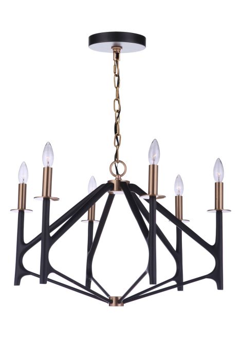 The Reserve 6 Light Chandelier in Flat Black/Satin Brass Chandelier Craftmade