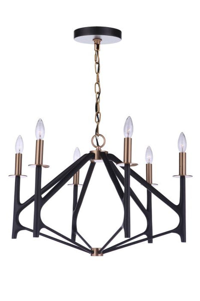 The Reserve 6 Light Chandelier in Flat Black/Satin Brass Chandelier Craftmade