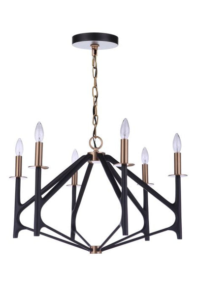 The Reserve 6 Light Chandelier in Flat Black/Satin Brass Chandelier Craftmade