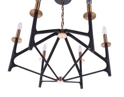 The Reserve 6 Light Chandelier in Flat Black/Satin Brass Chandelier Craftmade