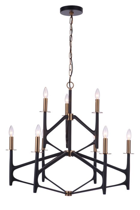 The Reserve 9 Light 2-Tier Chandelier in Flat Black/Satin Brass Chandelier Craftmade