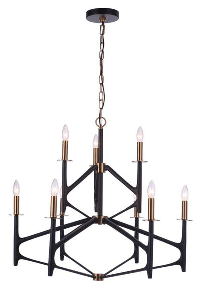 The Reserve 9 Light 2-Tier Chandelier in Flat Black/Satin Brass Chandelier Craftmade