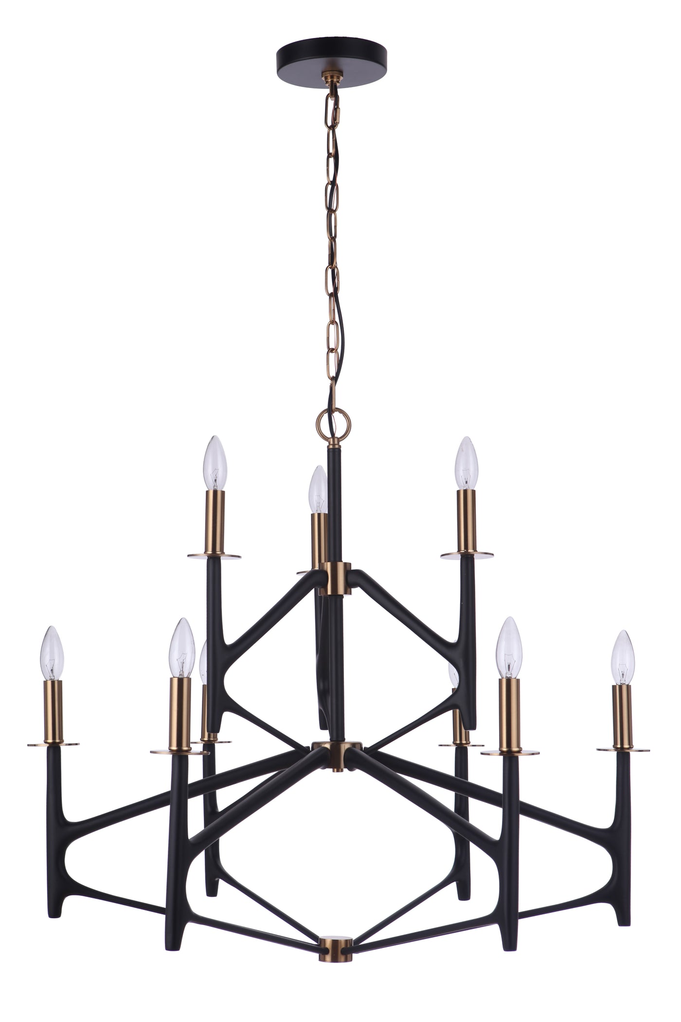 The Reserve 9 Light 2-Tier Chandelier in Flat Black/Satin Brass Chandelier Craftmade