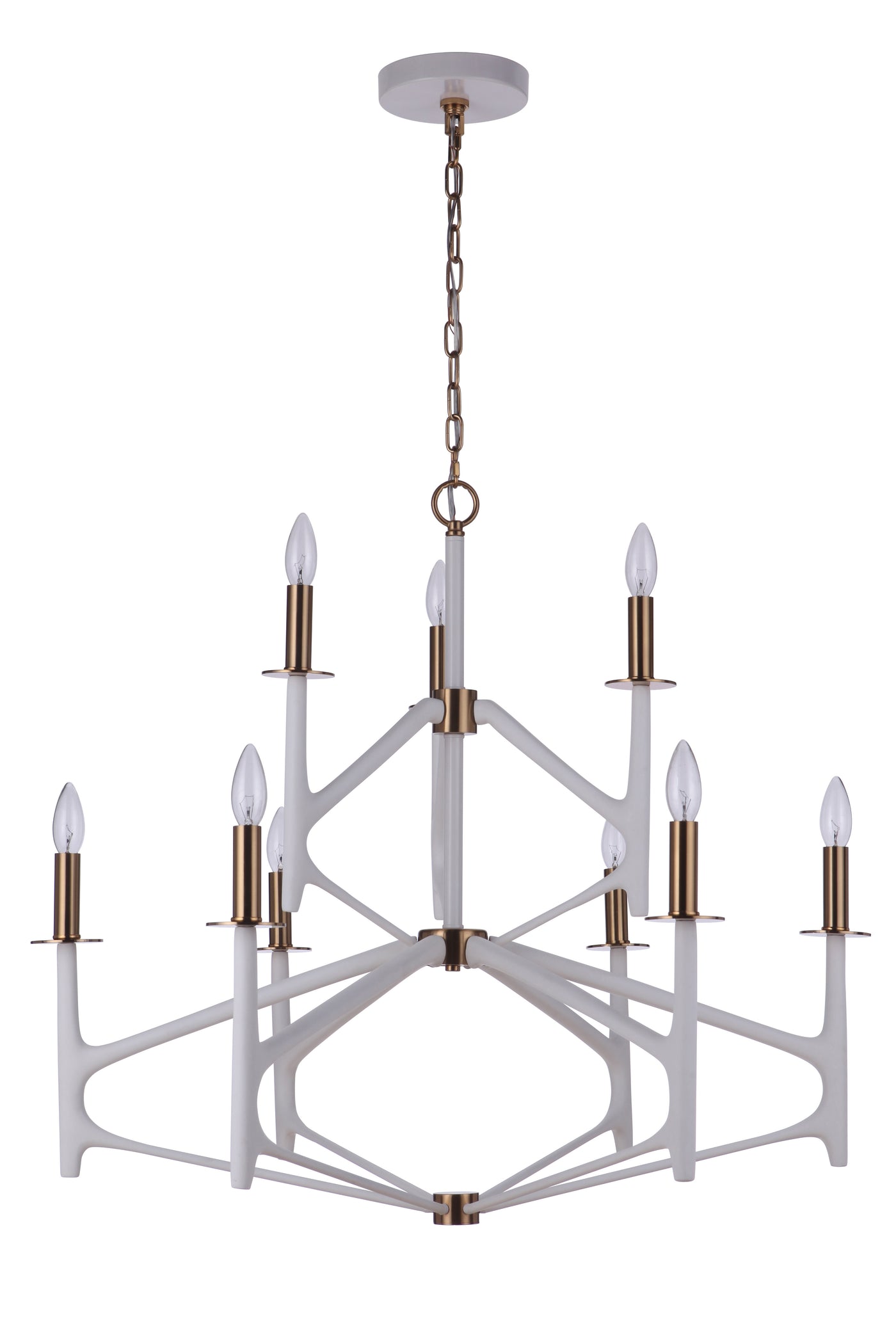 The Reserve 9 Light 2-Tier Chandelier in Matte White/Satin Brass Chandelier Craftmade