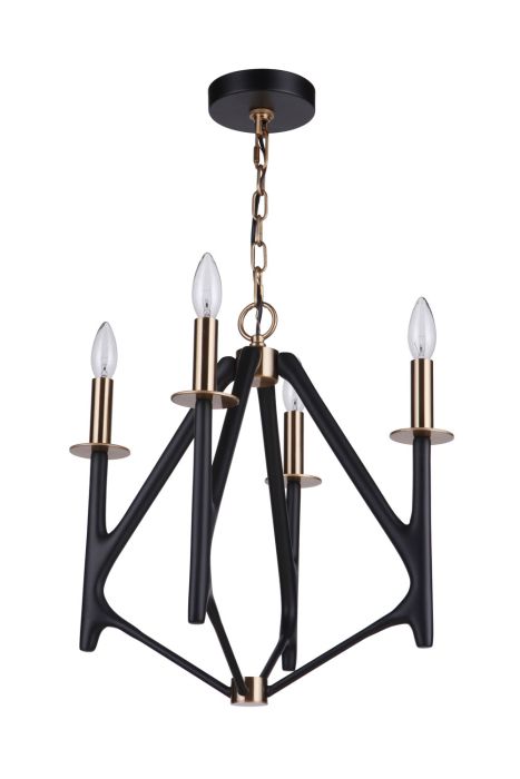 The Reserve 4 Light Chandelier in Flat Black/Satin Brass Pendant Craftmade