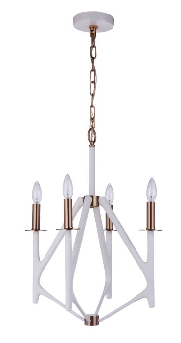 The Reserve 4 Light Chandelier in Matte White/Satin Brass Pendant Craftmade