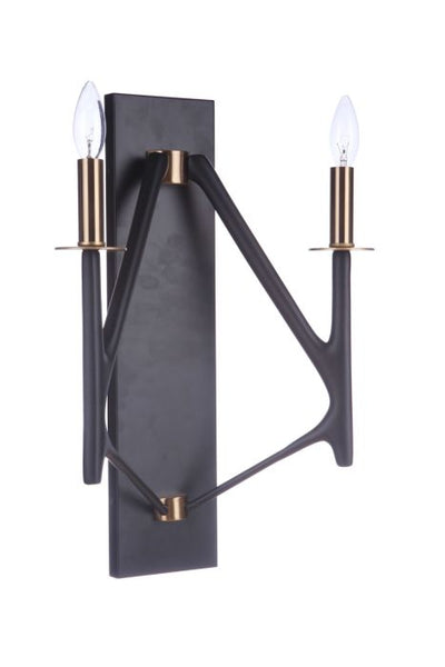 The Reserve 2 Light Wall Sconce in Flat Black/Satin Brass Wall Sconce Craftmade