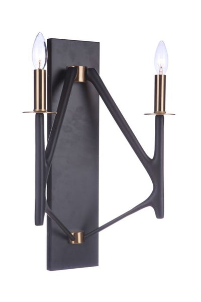 The Reserve 2 Light Wall Sconce in Flat Black/Satin Brass Wall Sconce Craftmade