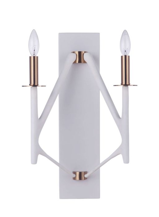 The Reserve 2 Light Wall Sconce in Matte White/Satin Brass Wall Sconce Craftmade