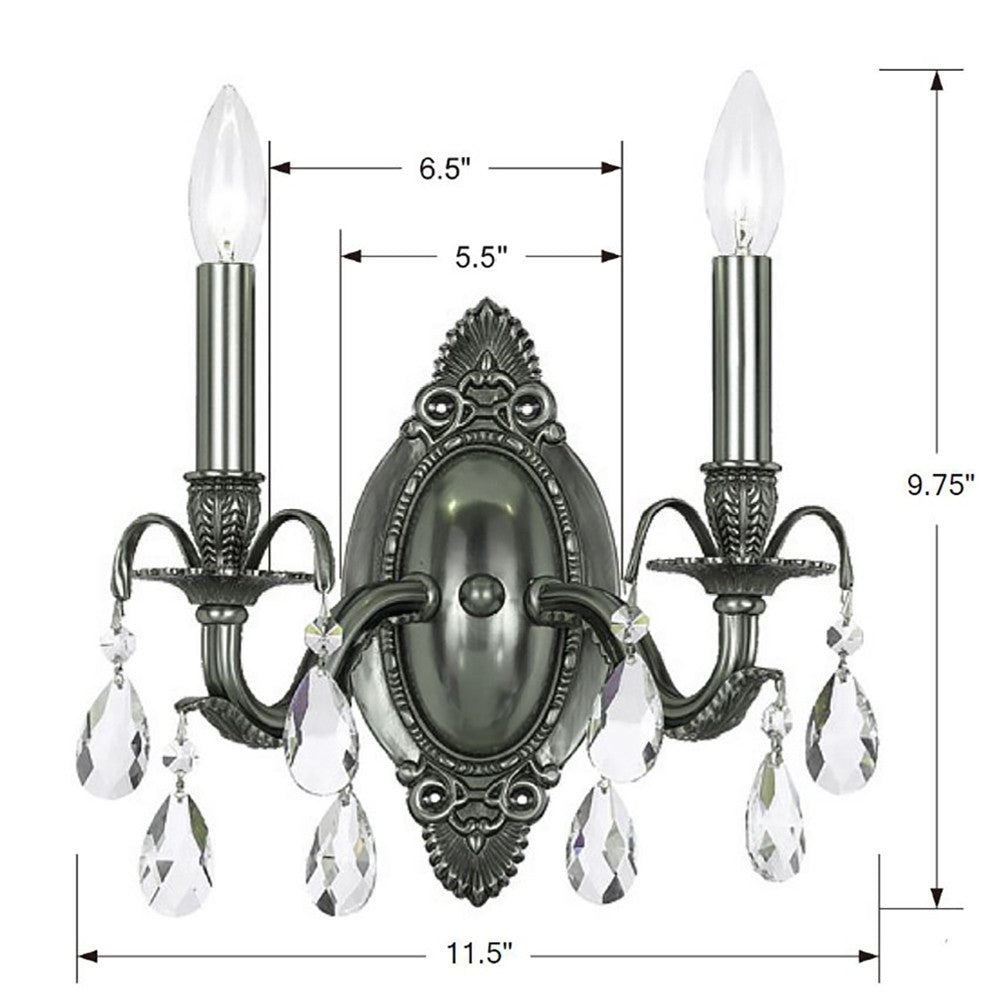 Dawson 2 Light Swarovski Strass Crystal Pewter Sconce Wall Sconce Crystorama