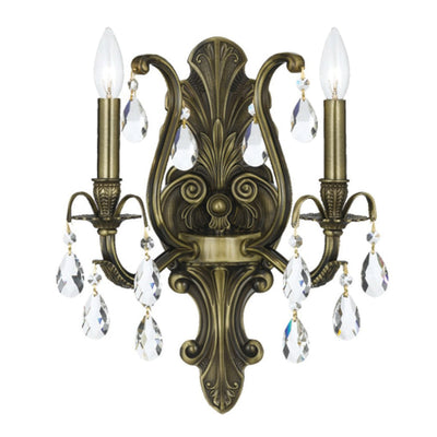 Dawson 2 Light Swarovski Strass Crystal Antique Brass Sconce Wall Sconce Crystorama