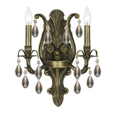 Dawson 2 Light Hand Cut Crystal Antique Brass Sconce Wall Sconce Crystorama