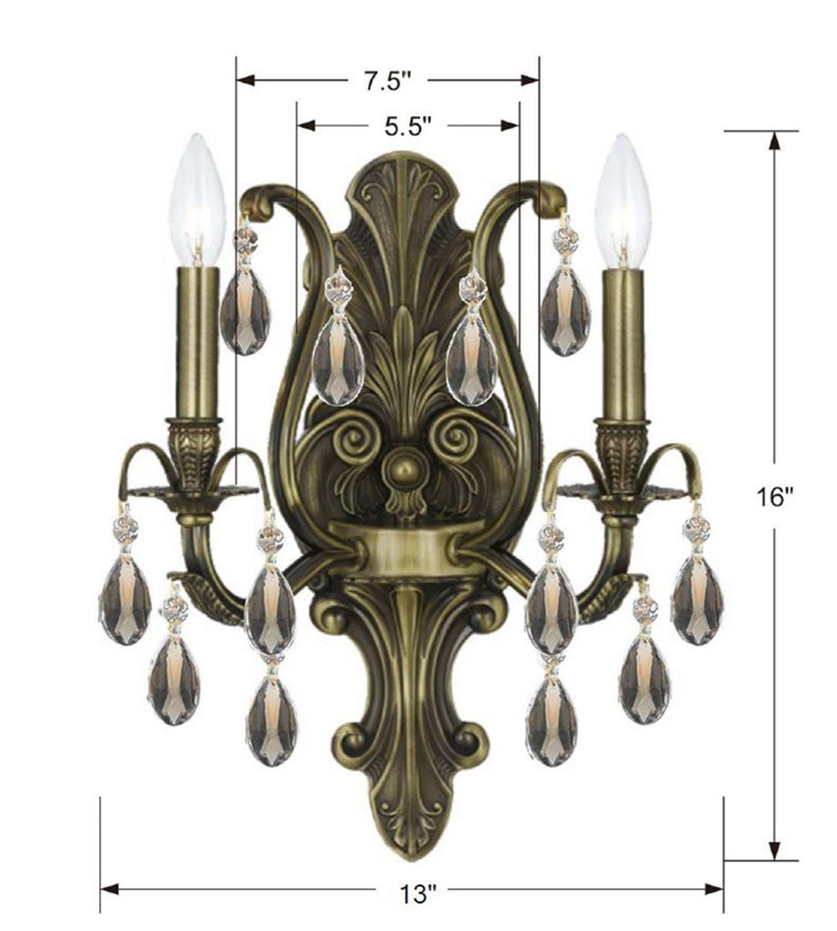 Dawson 2 Light Spectra Crystal Antique Brass Sconce Wall Sconce Crystorama