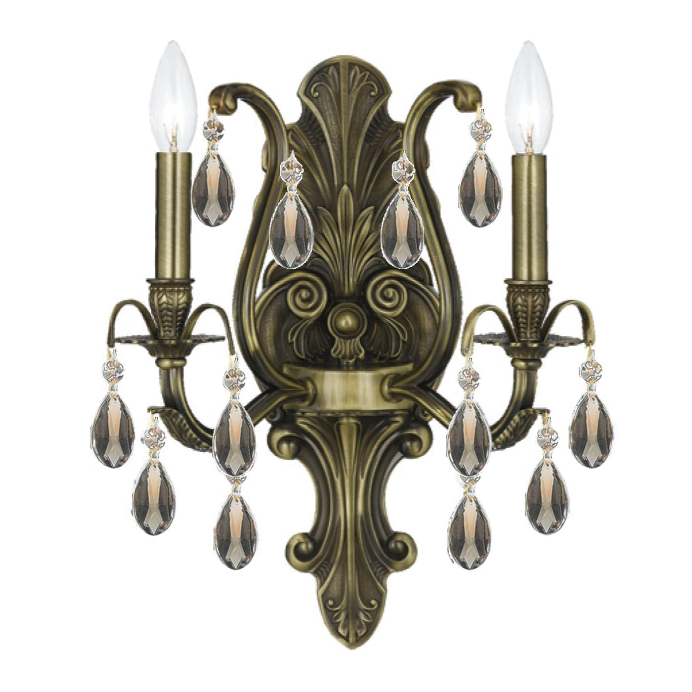 Dawson 2 Light Golden Teak Swarovski Strass Crystal Antique Brass Sconce Wall Sconce Crystorama