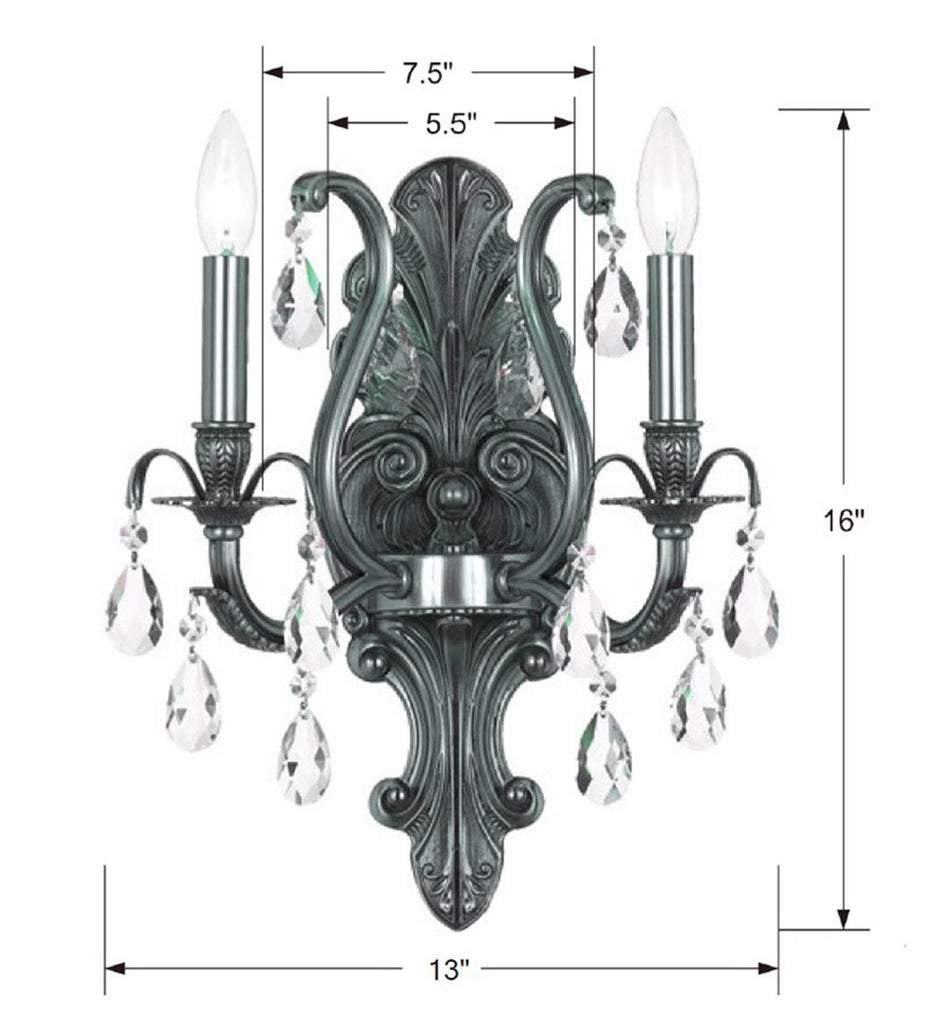 Dawson 2 Light Hand Cut Crystal Pewter Sconce Wall Sconce Crystorama