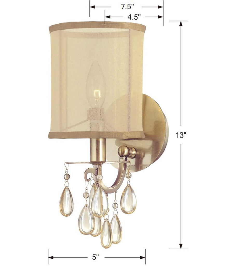 Hampton 1 Light Antique Brass Sconce Wall Sconce Crystorama