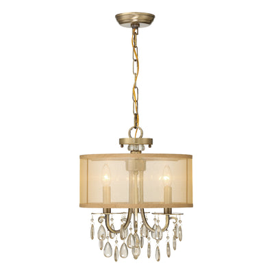 Hampton 3 Light Antique Brass Etruscan Crystal Drum Shade Mini Chandelier Chandelier Crystorama