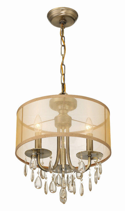 Hampton 3 Light Antique Brass Etruscan Crystal Drum Shade Mini Chandelier Chandelier Crystorama