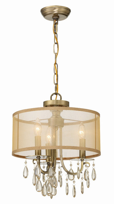 Hampton 3 Light Antique Brass Etruscan Crystal Drum Shade Mini Chandelier Chandelier Crystorama